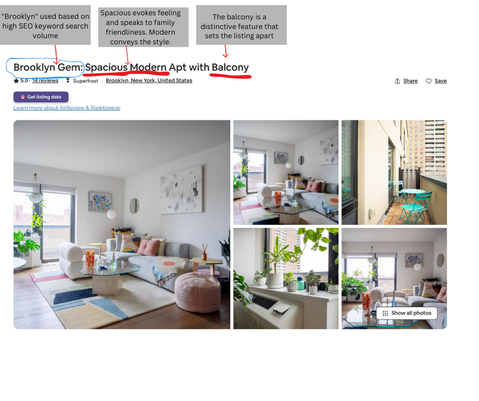 Copywriting for Airbnb example