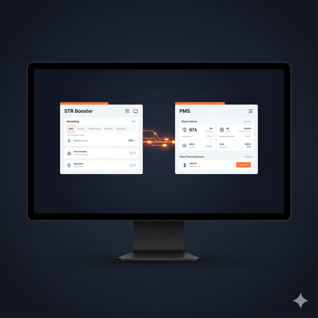 i desktop monitor showing str booster connecting to property management system